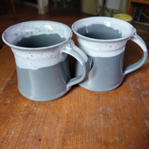Pair of Artisan Ceramic Coffee Mugs in Gray tones~ Beautiful and large 14 oz - Picture 1 of 8